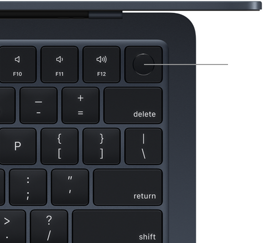 Hình ảnh nhìn từ trên xuống của bàn phím MacBook Air với Touch ID.