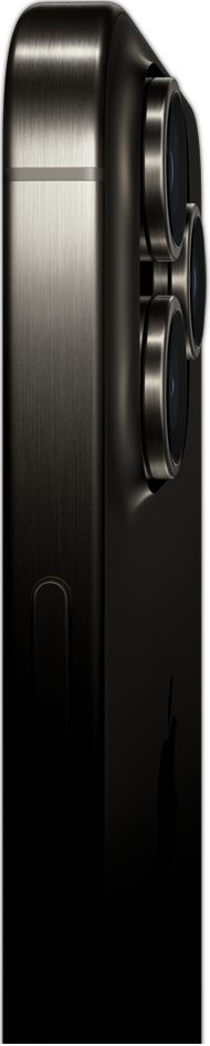 Hình ảnh mặt bên của iPhone 15 Pro Max với thiết kế titan đang hiển thị nút nguồn