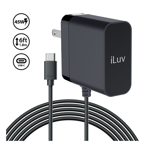  iLuv 45W Type C w/power delivery wall charger black (US, TH, VN type power)