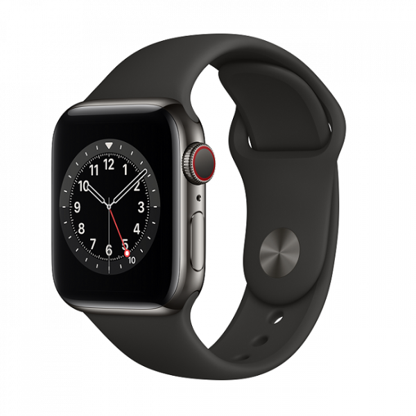 Apple Watch Series 6 GPS Cellular Stainless Steel Sport Band-Black-40mm