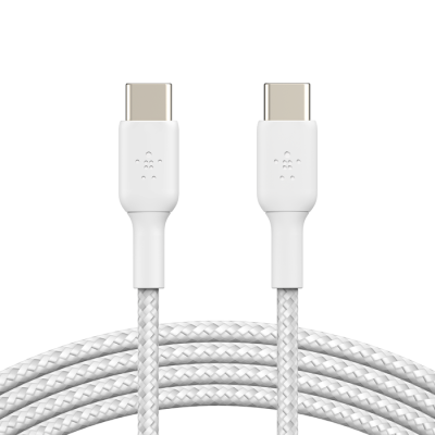 Cáp USB Type C - C, 1 mét, vỏ dù PVC, công suất 60w, màu trắng Belkin